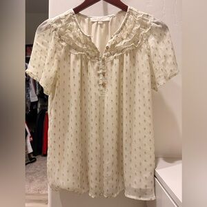 LOFT Gold Accent Blouse with Ruffles